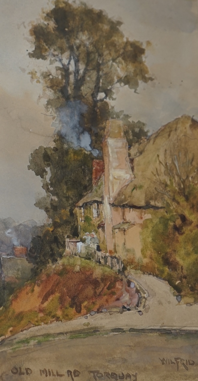 Wilfred Ball (1853-1917), watercolour, 'Old Mill Road, Torquay', inscribed, signed and dated '92, 21 x 12cm. Condition - fair